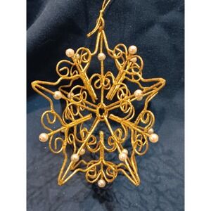 Avon Glitter Snowflake Ornament Faux Pearls‎ Gold Christmas Tree Decor 1998